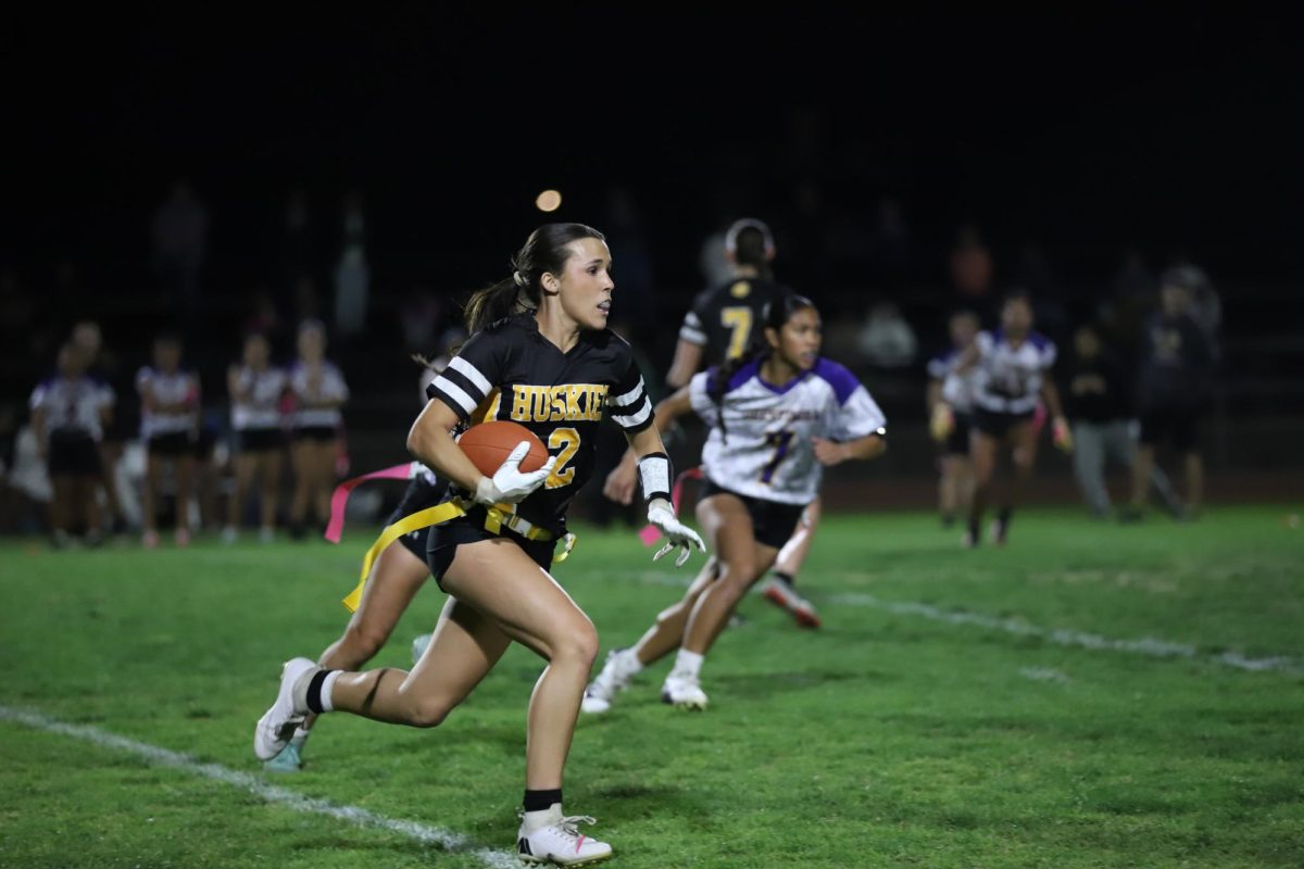 Presley Wells, varsity Hughson High flag football player, at a recent game. 